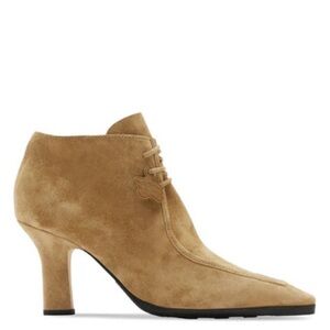 Burberry Tan Suede Lace-Up Pointed Ankle Boots